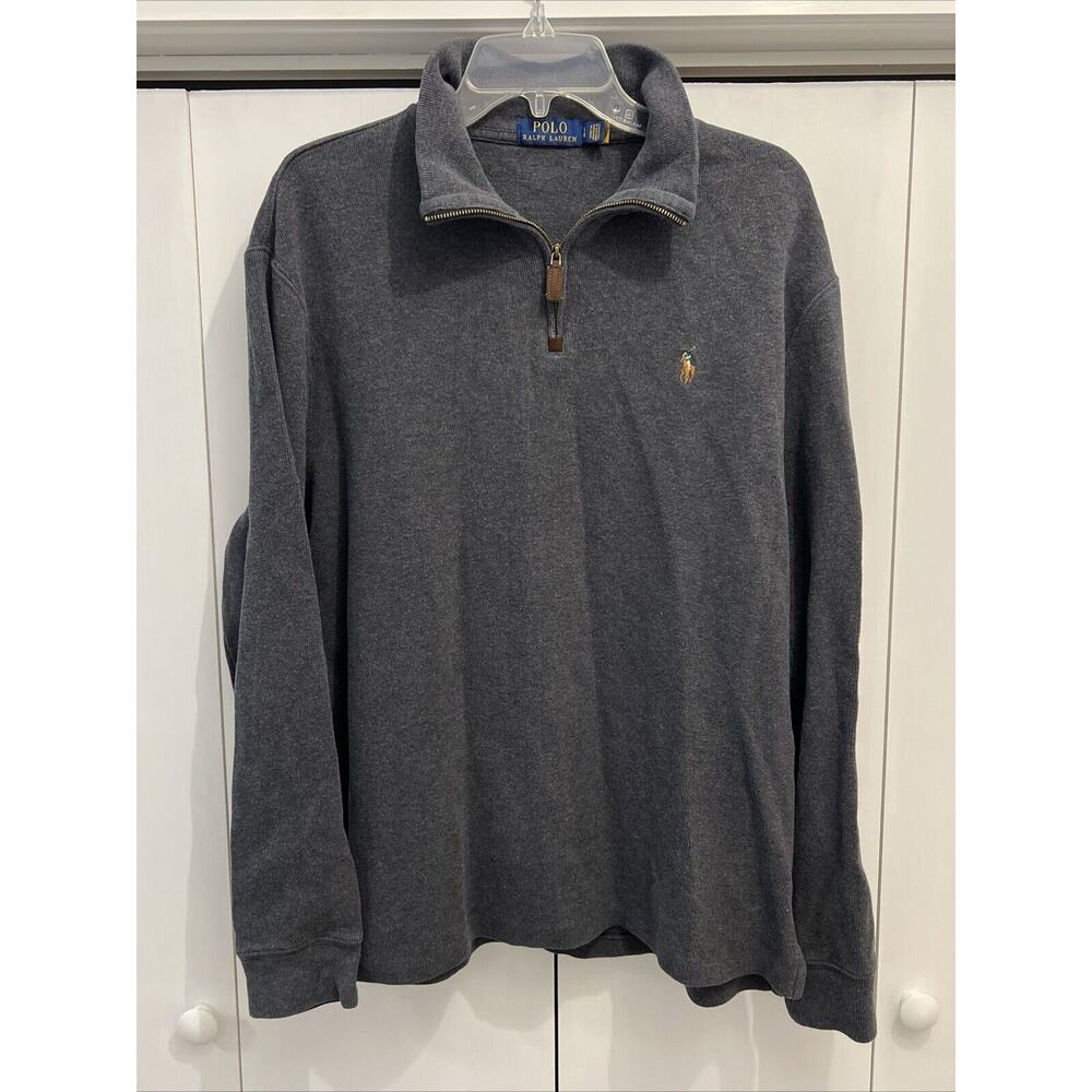 POLO RALPH LAUREN Sweater Men’s L DARK GRAY Cotton‎ French Rib Half Zip Pullover